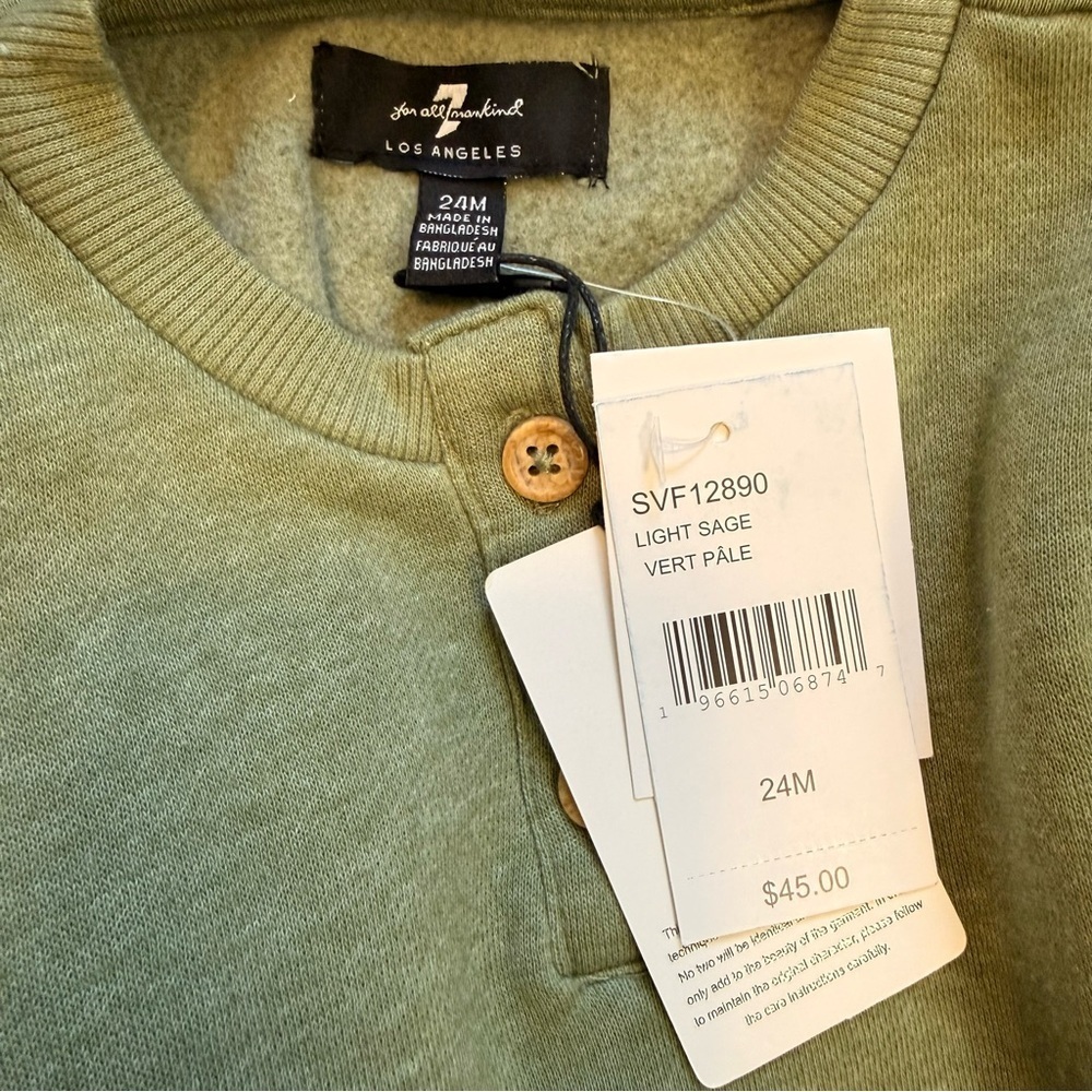 NWT 7 For All Mankind Light Sage Button-Up Top and Jeans Set Girl 24m MSRP$45 - Picture 4 of 6